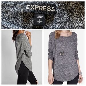 Express Circle Tunic Sweater Heathered Black White Slouchy Small Oversized